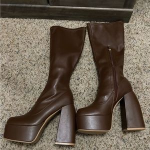 Boots- Chocolate Brown faux leather.